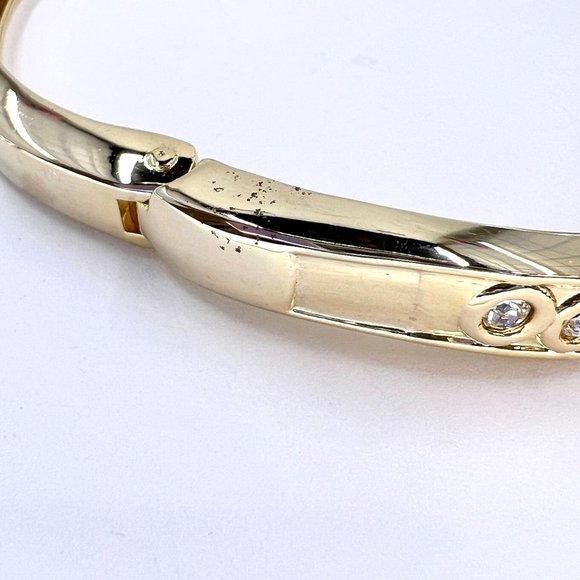 Brown & Clear Gemstone Gold Tone Hinged Cuff Magnetic Closure Bracelet - Picture 4 of 6